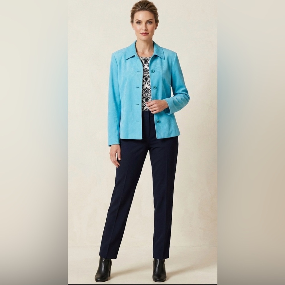 Vintage Briggs New York Women's Teal Blue Blazer Size Petite Large